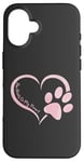 Coque pour iPhone 16 Rose aquarelle patte de chien cœur citations chiens femmes filles