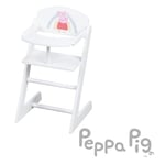 roba Chaise Haute en Bois Peppa Pig pour Poupée Jusqu'à 60 cm de Long + Coussin Rose et Plateau Repas - Motif Truie et Arc-en-Ciel - Hauteur 52 cm - dès 3 Ans - Blanc/Rose