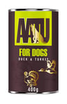 AATU 90/10 Wet Dog Food in a Tin - Duck & Turkey (6x400g) - Grain Free Recipe - No Artificial Ingredients - Good for Low Maintenance Feeding