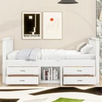 Lit plateforme 90x200 cm, lit enfant, lit plateforme avec 4 tiroirs, avec placard de rangement, blanc Okwish