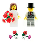LEGO Bride with Bouquet and Groom (with waistcoat) Minifigures with Extra Flowers