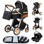 YAZOCO Poussette 3 en1, Compacte Poussette CombinéEs Anstout Terrain Luxe Haut Paysage Quadruple 0-36kg Pliable Canne Bébé Poussettes Confort Convient aux Nouveau Nés (Noir)