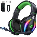 Fachixy「2024 Nouveau」FC100 Casque de Jeu sans Fil - 2,4 GHz et Casque Bluetooth avec Microphone - Son stéréo 3D et autonomie de 50 Heures - pour PS5/PS4/PC/tablettes/Switch/smartphones, Vert-Noir