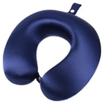 Silk Neck Pillow for Travel 100% Memory Foam Filled Airplane Pillow Navy Blue