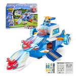 Super Wings World Aircraft Playset Transforms into A Sliding Runway with Cool Light & Sound Effects, w/ a 2'' Jett Transform-a-Bot, Transformer Toy for 3+ Year Old Boy Girl