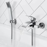 Mitigeur Bain Robinet de Baignoire Cascade avec Pommeau de douche Economie d'eau Laiton Chrome pour Salle de bain