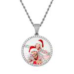 bishixiangenbaihuo Couple Personnalisé Collier Mémoire Photo Pendentif Personnalisé Incrusté De Zircon Rond Solide Pendentif Bricolage Collier Noël Anniversaire Thanksgiving Cadeau(Argent 16)