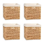 Trademark Innovations Lot de 4 paniers de rangement pliables en jacinthe avec cadre en fil de fer et doublure amovible 30,5 cm