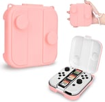 Étui De Rangement Pour Switch/Switch Oled Joycon,Switch Solide Boîte De Protection Etanche L'eau Et Anti-Poussière Joycon Stockage Coque Avec 3 Cartes De Jeuet 1 Lanière-Rose