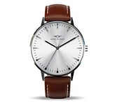 Nation of Souls Argo Collection Silver Gloss and White Unisex 42mm Stainless Steel Case Wrist Watch with 20mm Leather Strap British Designed Watches