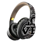 Noise Cancelling Bluetooth Wireless Headset with Deep Bass, Graffiti Design Over-Ear Headphones for Students, Built-in Microphone Supports Wired/TF, Foldable Soft Memory Earpads