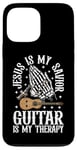 Coque pour iPhone 13 Pro Max Jesus Is My Savior Guitar Is My Therapy Foi Musique Amour