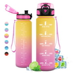 Gourde 1L, Gourde Sport, Étanche et Réutilisable, Bouteille d'eau 1 Litre avec Marqueur de Temps et Filtre, Bouteille pour Adulte, l'école, Cyclisme, Voyage, Camping, Fitness, Yoga, Bureau, Gym