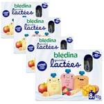 BLÉDINA - Gourdes lactées aux Fruits Bébé - Fruits Rouges/Pomme Banane/Fruits Exotiques - dès 10 Mois - 4 x (8 x 85g)