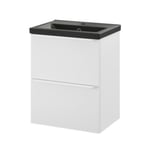 Meuble vasque suspendu faible profondeur blanc mat l.50 cm Imandra + plan vasque noir céramique Nira, GoodHome