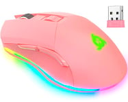 KLIM Blaze - Souris Gamer sans Fil RGB - Nouveauté 2024 - Rechargeable - Capteur Haute Précision avec Batterie Longue Durée - 6000 DPI Réglable - Modes et sans Fil (Rose)