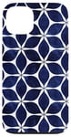 Coque pour iPhone 13 Treillis marocain bleu marine audacieux avec accents blancs