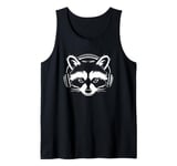 Black and White Gamer Raccoon with Headphones Tank Top