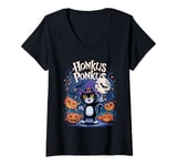 Womens Honkus Ponkus Cat with Pumpkin Magic Halloween cute V-Neck T-Shirt