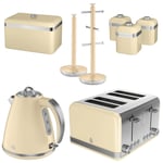 Swan Retro Kettle, 4 Slice Toaster, Bread Bin Canisters Towel Pole & Mug Tree