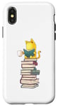 Coque pour iPhone X/XS Kawaii Cat Reading Book Stack Cute Bookworm T-shirt graphique