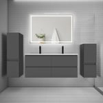 Ensemble meuble double vasque L.120cm + lavabo + LED miroir + 2 colonne,anthracite design