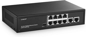 10 Port Gigabit PoE Switch,8 Port PoE+ and 2 Uplink,10/100/1000Mbps,IEEE802.3af/at Max 120W,Fanless Unmanaged Plug&Play Ethernet Switch