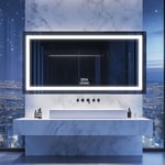 160x80cm XXL Illuminated LED Bathroom Mirror with Bluetooth Dimming Time Display