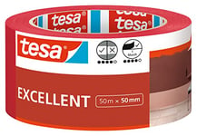 tesa Masking Tape Excellent - Painter's tape with thin paper backing for masking during painting work - for all paints, varnishes, and glazes - for indoor use - 50 m x 50 mm