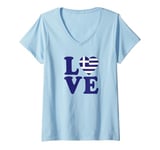 Womens I Love Greece, Greek People/Tourist, Heart-Shaped Greek Flag V-Neck T-Shirt