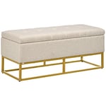 HOMCOM Banc Banquette Coffre de Rangement 2 en 1 Assise capitonnée et Pieds Acier - 110 x 44 x 48 cm Beige et doré