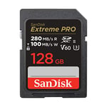 SanDisk 128GB Extreme PRO SDXC card, SD Card, V60 Memory card, 6K & 4K UHD, up to 280 MB/s, Shock, Temperature, Water and X-Ray Proof, RescuePro Deluxe data recovery software, UHS-II, Class 10, U3