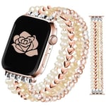 JR.DM Bracelet de perles pour femme compatible avec bracelet Apple Watch 38 mm, 40 mm, 41 mm, 42 mm, 44 mm, 45 mm, 46 mm, bracelet élastique fait à la main, pour séries 10, 9, 8, 7, SE, 6, 5, 4, 3, 2,