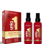 Revlon Professional UniqOne, Coffret Best-Sellers, 2 Masques en Spray Sans Rinçage Classique Rouge (150 ml), Soins Cheveux Nourrissants et Réparateurs, Formules Vegan, Tous Types de Cheveux