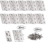 Charnière Inox,Paumelle,20 Pièces Porte Pliantes en Acier Inoxydable Argent Avec 120Pcs Vis en Connecteurs Pour Ton Meubles de Maison Matériel Armoire Garde Porte Tiroir Charnières