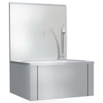 Lavabo de lavage des mains avec robinet et distributeur de savon lave mains vasque a poser cuisine de cantine atelier 56 cm acier