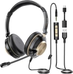 Wantek USB Headset with Microphone for PC Laptop,Adjustable Noise Cancelling