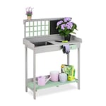 relaxdays Table pour Plantes avec bac, 2 Niveaux, Travail de Jardin,tiroir, en Bois, HlP 121 x 92 x 42,5 cm, Gris-Vert