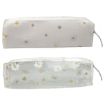 Genomskinlig Daisy Pennfodral Väska Stationery Pouch Makeup Väska Pennarrangör För Skola Kontor (vit+ Transparent 2st)