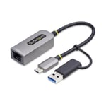 StarTech.com 2,5 GbE USB-C till Ethernet-adapter med USB-A-konverterare, NBASE-T NIC, USB 3.0 Type-C 2,5/1G-nätverk med flera hastigheter, Thunderbolt