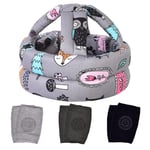 Baby Head Protector & Baby Knee Pads for Crawling,Infant Safety Helmet & Walking Baby Helmet，for Age 6-36 Months, Grey Forest(1+3)