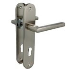 Amig - Set of Handles with Steel Plate for Doors | MAI PB85 | 240 x 45 mm | 8 mm Square | Elegant and Simple Design | with Key | Brushed Nickel Aluminium