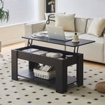 Clipop - Table basse réglable en hauteur,bois,Avec espace de rangement ouvert et caché,extensible,100 x 50 x (43-55) cm, noir