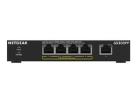 Netgear 300 Series Gs305pp - Switch - Soho - Ohanterad - 5 X 10/100/1000 (4 Poe+) - Skrivbordsmodell, Väggmonterbar - Poe+ (83 W)