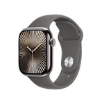 Apple Watch Series 10 GPS + Cellular 42 mm Smartwatch with Natural Titanium Case with Stone Grey Sport Band - M/L. Fitness Tracker, ECG App, Always-On Retina Display, Water Resistant