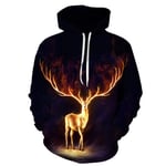 ZHRDRJB 3D Imprimé Hoodies,Unisex Pullover 3D Print Cartoon Flaming Deer Hoodie Sweatshirt Couple Novelty Outerwear Tracksuits Hip Hop Cool Streetwear with Pocket,S