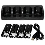 NCONCO Station de chargement 4 en 1 pour manette Wii avec 4 piles rechargeables et indicateurs LED Noir/blanc