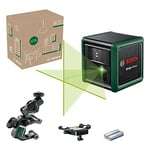 Bosch laser lignes Quigo Green avec pince universelle MM 2 (laser vert pour une meilleure visibilité, boîtier en plastique recyclé, dans boîteun carton pour e-commerce)