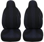 Housses de siège sur Mesure pour sièges Auto compatibles avec Ford Transit 7 2014 conducteur et Passager FB : PL406 (Coutures Noires et Bleues)