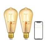 Linkind WiFi Smart LED Dimmable Vintage Filament Bulb ST64, 4.5W Edison Screw E27 Light, 350lm, Squirrel Cage, 2200K Soft White, No Hub Required, Compatible with Alexa, Google Home, 2 Pack